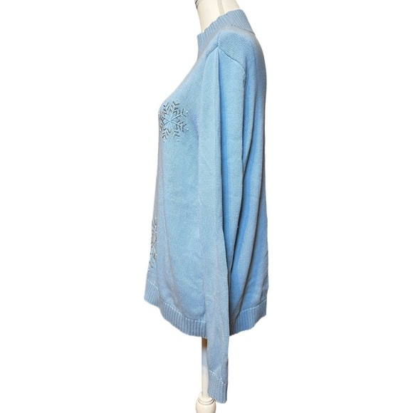 Kim Rogers - Embellished Snowflakes Mock Neck Sweater Light Blue Size XL - Picture 2 of 6